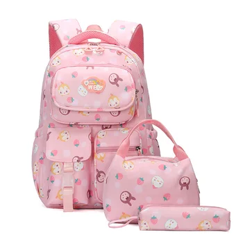 школьный рюкзак с мультяшным принтом 2023 для девочек-подростков, комплект из 3 предметов, водонепроницаемые нейлоновые детские рюкзаки, детские сумки, ранец