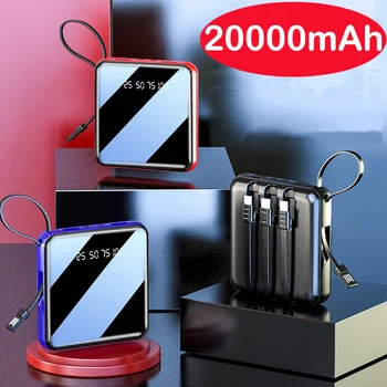 Мини-банк питания емкостью 20000 мАч, встроенный кабель, портативное зарядное устройство Powerbank для iPhone 13 12 pro Samsung S22 S21 Huawei Xiaomi Poverbank