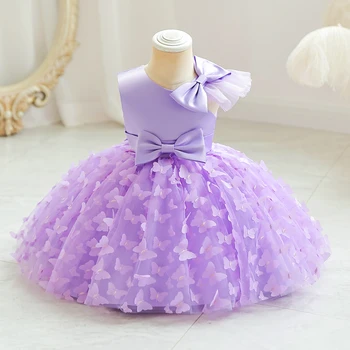 Платье для девочек M133, Сетчатая пышная юбка с блестками, Реглан, Маленький Летящий рукав, Галстук-бабочка, Вечерняя Свадебная церемония в цветочек для девочек Iuxury