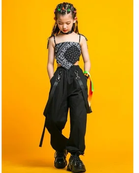 1 компл./лот, уличная одежда в стиле панк Хип-хоп, футболка с коротким рукавом, Плиссированная сетчатая юбка, брюки, костюм для джазовых танцев для девочек