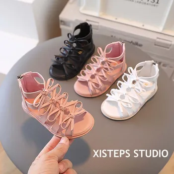 Розовые сандалии для девочек XISTEPS, мягкие кожаные туфли-гладиаторы 2023, Летние модные детские сандалии на молнии, детские сандалии