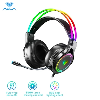 Игровая Гарнитура AULA S506 RGB Head Beam С Крутым Световым эффектом, Микрофон для вызова HD, Легкий Дизайн для ПК-ноутбуков