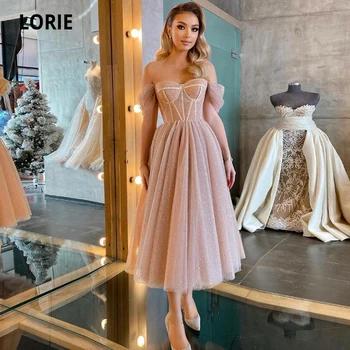 LORIE Винтажные платья для выпускного вечера с открытыми плечами из блестящего тюля, сшитое на заказ вечернее платье для выпускного 2021