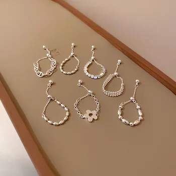Новое модное простое серебряное кольцо с мягкой цепочкой INS, нишевый дизайн, Большой размер, регулируемое кольцо на указательный палец
