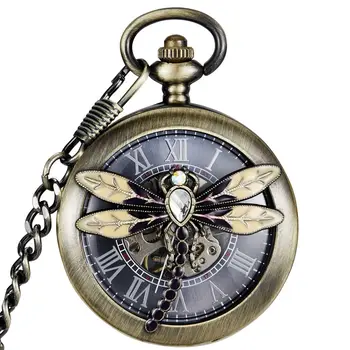 Механические карманные часы Dragonfly со скелетом из страз класса Люкс с цепочкой-брелоком, Стальные Металлические часы с ручным заводом, подвесные часы Doctor