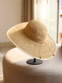 Женские летние шляпы ручной работы из рафии с большим краем, Модные Солнцезащитные шляпы, Защита от Солнца, Повседневные Соломенные шляпы