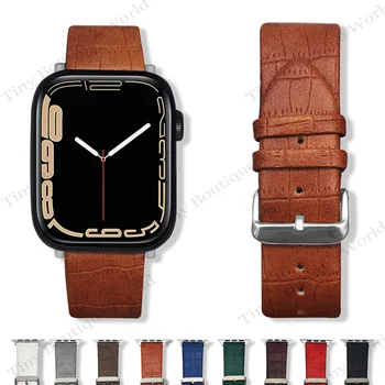 Кожаный ремешок для Apple Watch Band 41 мм 45 мм 38 мм 42 мм 40/44 мм Correa Ремешок для Часов Iwatch Series 7 SE 6 5 4 3 2 1 Замена Браслета