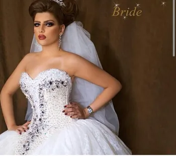 Арабский дизайн, Лиф с украшением в виде кристаллов, Пышные Свадебные платья Принцессы 2015