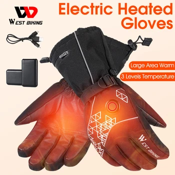 Зимние перчатки WEST BIKING с электрическим подогревом, перчатки с подогревом от USB, водонепроницаемые ветрозащитные велосипедные, лыжные, мотоциклетные теплые перчатки