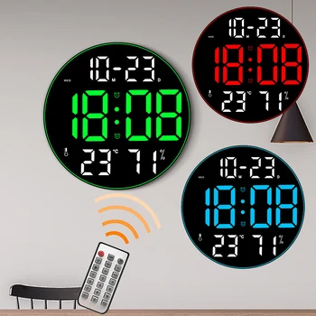 12-дюймовый Большой экран LED Круглые настенные часы Влажность Температура Отображение даты Цифровые часы USB Настольный компьютер для украшения гостиной