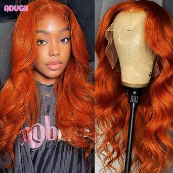 13X4 Оранжево-Имбирные Кружевные Парики Спереди, Человеческие волосы, Объемный Волнистый Парик, Бразильские цветные Натуральные человеческие волосы, Парики для женщин с волосами младенца
