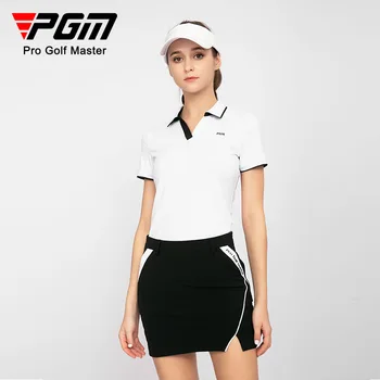 Женские футболки PGM Golf с коротким рукавом, Летняя спортивная рубашка с разрезом по низу и V-образным вырезом, Дизайнерская одежда для гольфа, Женская