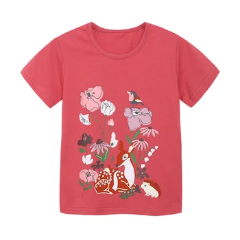 Прыгающие метры С цветочными птицами от 2 до 7 лет, Милые футболки для девочек, Хлопковая летняя одежда для малышей, Хит продаж, детские топы, детские футболки