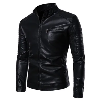 Мужская куртка, весенне-осенняя куртка из искусственной кожи, мотоциклетная приталенная мужская модная мужская кожаная куртка