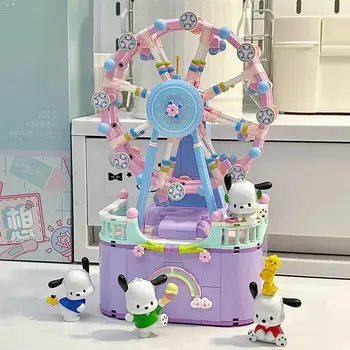 Строительный блок серии Sanrio, Милый мультфильм, Карусель, Музыкальная Шкатулка, модель для сборки мелких частиц, Модная игрушка, Украшение