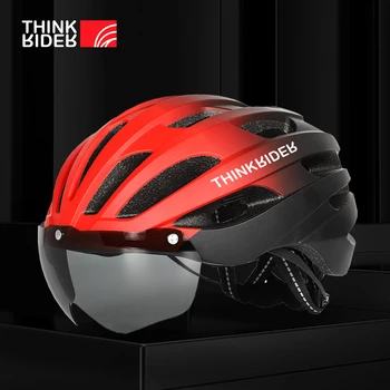 Мужской женский велосипедный шлем ThinkRider со светодиодной подсветкой, шлем для шоссейного горного велосипеда, линзы для шлема для езды на велосипеде, спортивный Скейтборд, Скутер