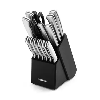 Набор столовых приборов Farberware из 15 предметов-Штампованная нержавеющая сталь черного цвета, набор кухонных ножей, держатель для ножей