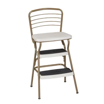 Ретро-стул BOUSSAC + стальной табурет-стремянка с откидывающимся сиденьем, золотисто-кремовый