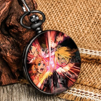 Высококачественные цельнометаллические карманные часы Alchemist Black Унисекс с подвеской-цепочкой Кварцевые карманные часы с японским аниме Детские подарки