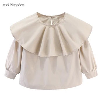 Mudkingdom/ Модная Блузка для девочек Свободного Кроя, Детский воротник с оборками, Однотонная Одежда, Весенние Рубашки для девочек, Детские Топы, Бутик Одежды