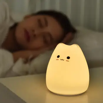Светодиодный ночник, мини-милая мультяшная лампа в форме кошки, мягкий силиконовый ночник для декора детской комнаты