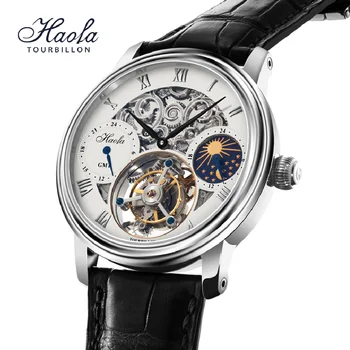 Наручные часы HAOFA Skeleton GMT с Турбийоном, мужские наручные часы Люксового бренда Moon, механические Сапфировые часы Мужские 2021 orologio uomo