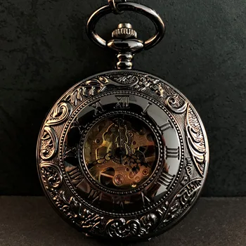 Винтажные карманные часы с черными римскими цифрами, механический дизайн с белым циферблатом, повседневные часы с ручным заводом и подвеской на цепочке