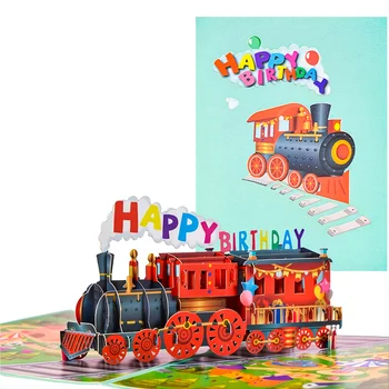 MOHAMM, 1 шт., всплывающая поздравительная открытка с 3D поездом, набор для поздравительных открыток с Днем Рождения, Друзья, Дети, студенты, подарок