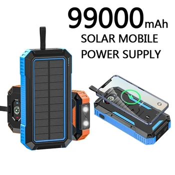 Солнечные панели Power bank Беспроводная зарядка Солнечное зарядное устройство для телефона 99000 мАч с походной лампой Зарядное устройство для мобильного телефона USB Power bank