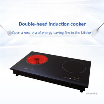 Домашняя индукционная плита с двойной головкой, голографическая проекция, высокомощная настольная двойная магнитная печь без пламени, здоровая плита