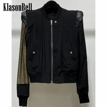 7,18 KlasonBell, Женские Модные наплечники в стиле пэчворк с длинным рукавом, Короткая куртка на молнии