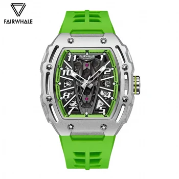Новые механические часы, мужские часы в форме Тонно, автоматические часы с турбийоном и скелетом, Модный Зеленый силиконовый ремешок, Мужские часы Diver Mille