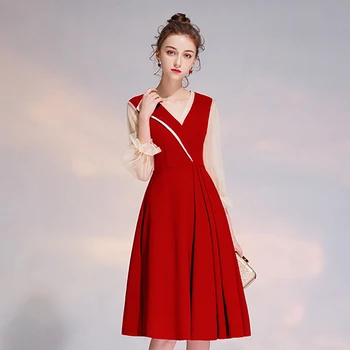 Винтажное платье Винно-красного цвета, Сексуальное кружевное платье с V-образным вырезом, платье для помолвки, Модная Повседневная одежда для свадебных тостов, Французские коктейльные платья