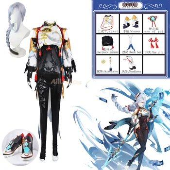Игровой костюм для Косплея Genshin Impact Shen He, кожаные костюмы Shenhe, Полный комплект одежды и обуви