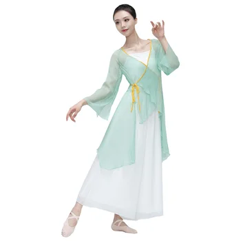 Женское классическое танцевальное платье, шифоновое газовое платье, струящийся тренировочный костюм для девочек, китайский танцевальный костюм для выступлений