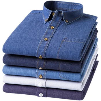 2023, мужская джинсовая рубашка из 100% чистого хлопка с длинными рукавами, повседневная однобортная майка на винтажных пуговицах