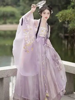 Женское Китайское платье Hanfu с древней традиционной вышивкой, женский костюм Феи Hanfu для косплея, Летнее фиолетовое платье Hanfu для женщин