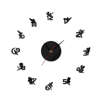 Волшебные Феи Цифры DIY 3D Акриловые настенные часы Для Девочек, Декор стен в гостиной для Детей, Кварцевые часы на батарейках Duvar Saati