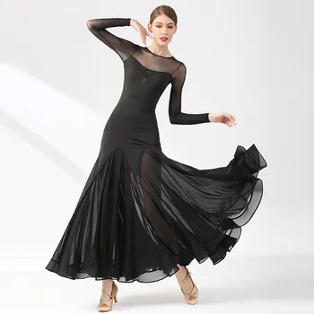 Высококачественная дешевая женская одежда для занятий танцами Сетчатое черное бальное платье