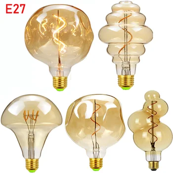 E27 Светодиодная Лампа 220V Dimmable Ретро Спиральная Светодиодная Лампа Накаливания G125 Stone LED 4W Украшение Накаливания Edison Bulb
