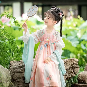 Весенний детский сказочный костюм Hanfu Tang с вышивкой в традиционном китайском стиле, Сценическое Платье, Танцевальный Костюм