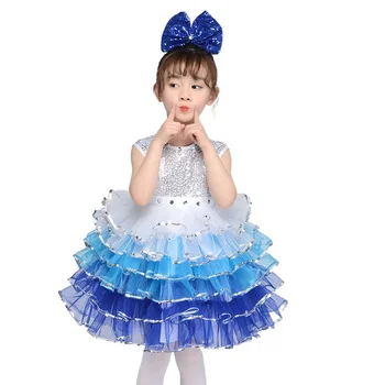 Детская одежда для выступлений, платье принцессы из детского сада, пышная юбка с блестками, голографический наряд в виде маленького лотоса, покрывающий снег 
