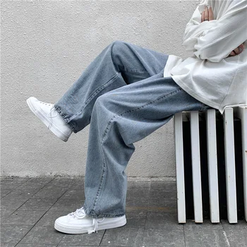 Мужские джинсы, модные свободные прямые Новые повседневные широкие брюки, Мужские уличные брюки в корейском стиле хип-хоп, мужские