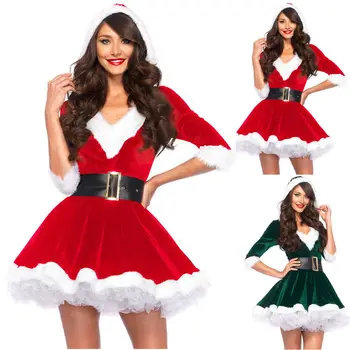 Модный костюм Мисс Клаус, женское рождественское нарядное платье для вечеринки, сексуальные наряды Санта-Клауса, толстовка с капюшоном, милые костюмы для косплея Санта-Клауса