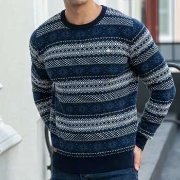 Хлопковый свитер, мужская уличная одежда, Пуловер с круглым вырезом, Мужские свитера, Новый зимний модный качественный вязаный свитер для мужчин