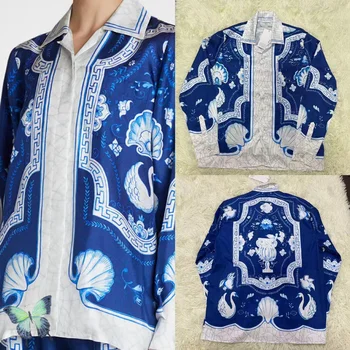 Рубашка с принтом голубого мраморного лебедя CASABLANCA Для мужчин И женщин, Высококачественная рубашка с длинным рукавом
