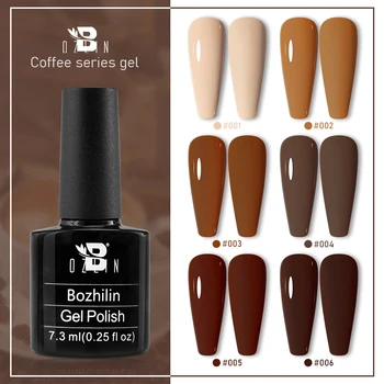 BOZLIN, Серия из 6 цветов коричневого кофейного цвета, осенне-зимний маникюр для ногтей, полупостоянный гель-лак для ногтей