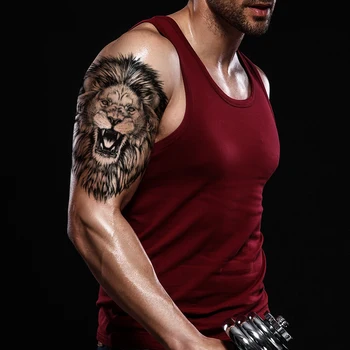 Большие Черные Татуировки Короля Льва, Поддельные Мужские Татуировки С Клыками, Водонепроницаемые Большие Размеры, Животные, Боди-Арт, Татуировки На Руках, Ногах, Временные Наклейки