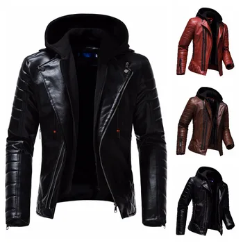 Новая мужская куртка из искусственной кожи, индивидуальность, мотоциклетная куртка с капюшоном, Большой размер, Модная мужская одежда