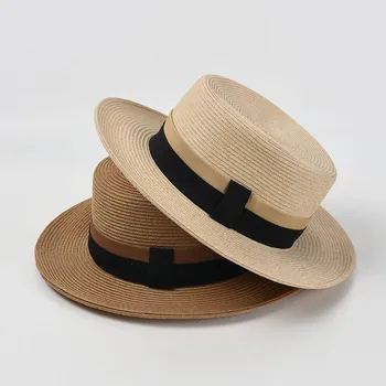 Широкими полями соломенная шляпа летние шляпы для женщин плоская верхняя лента шляпа унисекс, пляжная шляпа защита от Солнца Джаз шляпа Кентукки Дерби шляпа